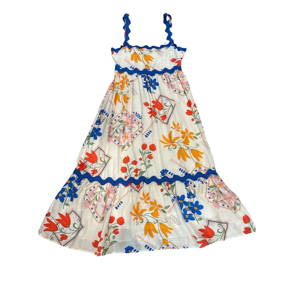 Blu Pepper women’s large white maxi sun dress with floral print blue trim NWT - Picture 2 of 11